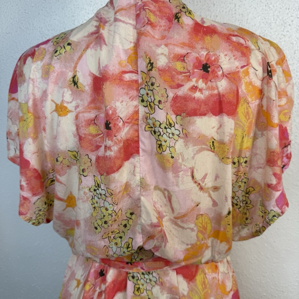 Free People Women's Floral V-Neck Short Sleeve Tie Waist Zip Short Dress Size S - Picture 6 of 12